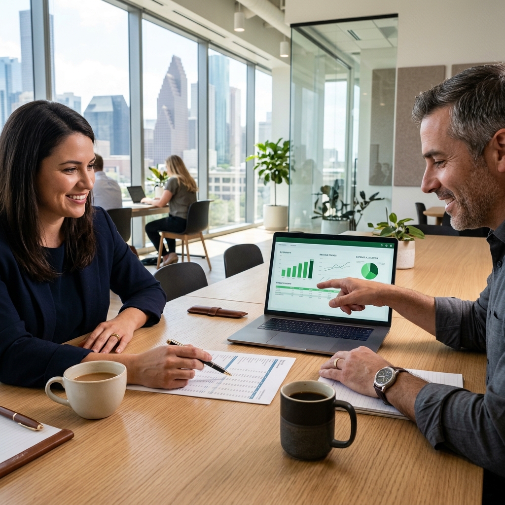 Accounting consultation in a professional Houston office workspace