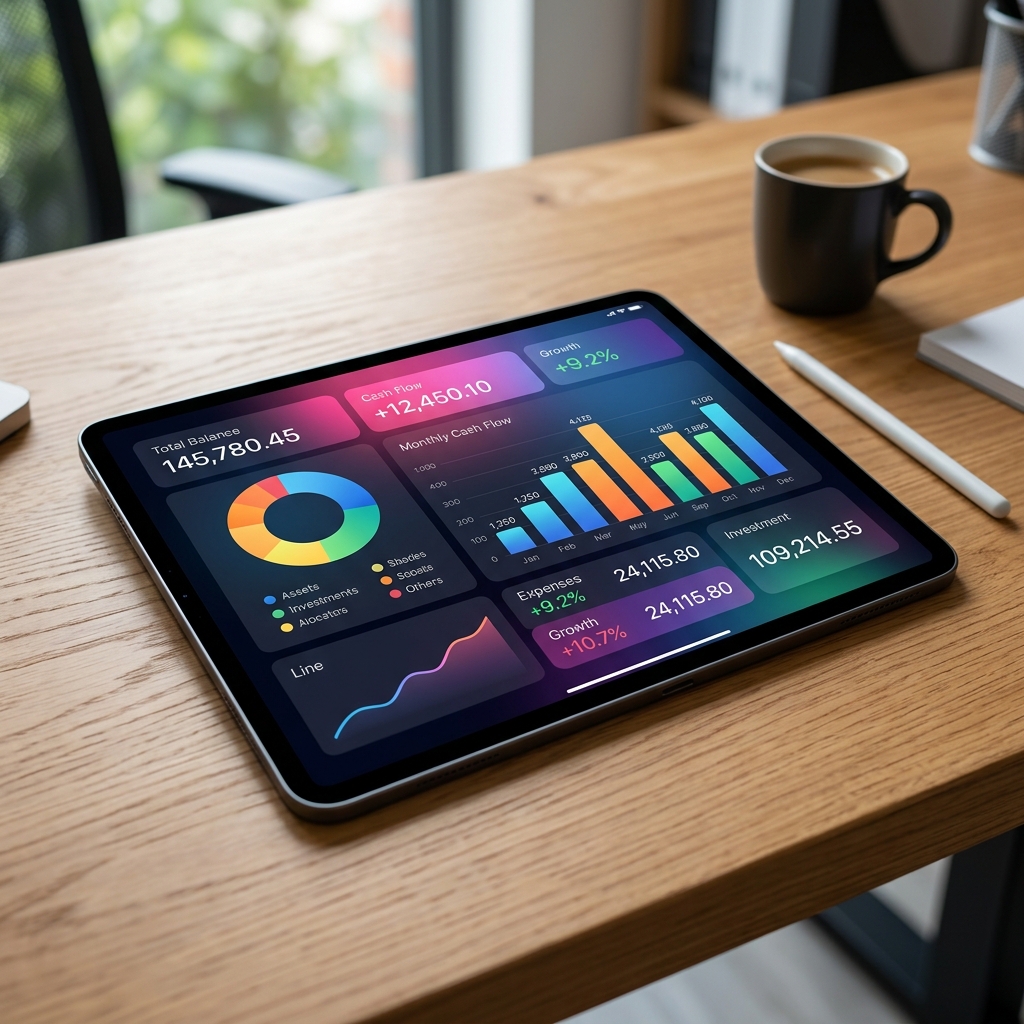 Real-time bookkeeping dashboard displaying cash flow charts