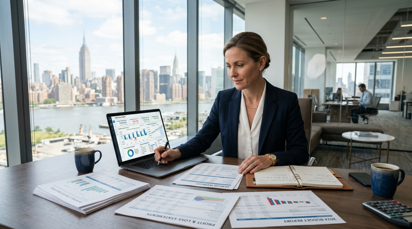 Small business owner reviewing cash flow projections